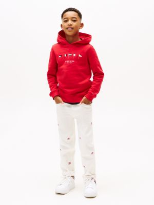 jeans bianchi con bandierine ricamate multi da bambini tommy hilfiger