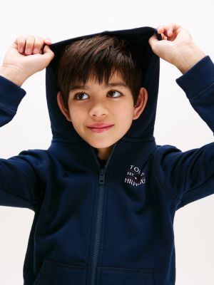 blauw hoodie met ritssluiting en logo voor jongens - tommy hilfiger