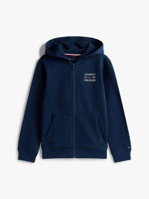 sweat à capuche zippé et logo bleu pour garçons tommy hilfiger