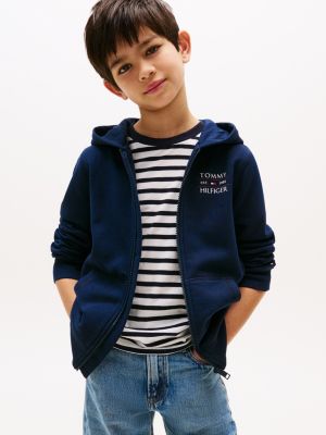 blue logo zip-thru hoody for boys tommy hilfiger