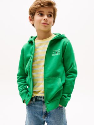 green hoodie met ritssluiting en logo voor jongens - tommy hilfiger