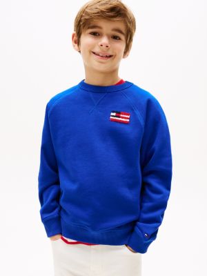 blue relaxed fit sweatshirt met hilfiger-vlag voor jongens - tommy hilfiger