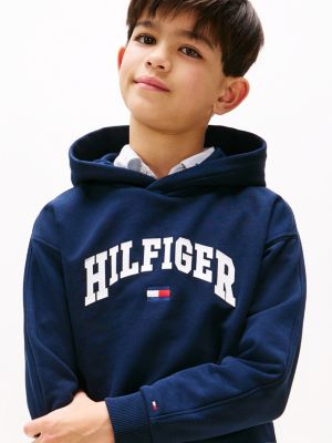 felpa varsity con cappuccio e logo blu da bambini tommy hilfiger