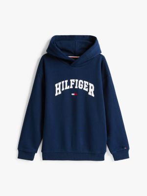 felpa varsity con cappuccio e logo blu da bambini tommy hilfiger