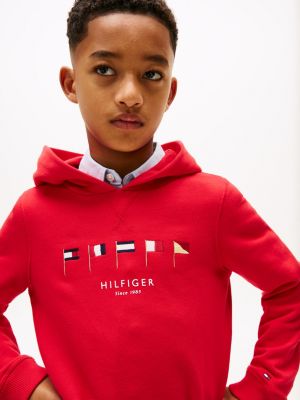 rot hoodie mit flaggen-stickereien für jungen - tommy hilfiger