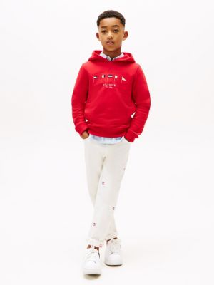 rot hoodie mit flaggen-stickereien für jungen - tommy hilfiger