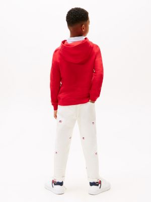 rot hoodie mit flaggen-stickereien für jungen - tommy hilfiger