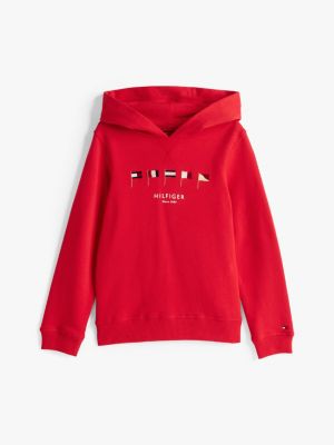 rot hoodie mit flaggen-stickereien für jungen - tommy hilfiger