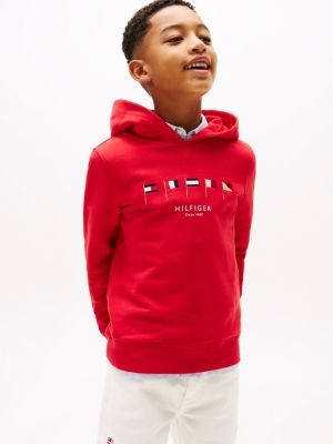 sweat à capuche à drapeaux brodés rouge pour garçons tommy hilfiger