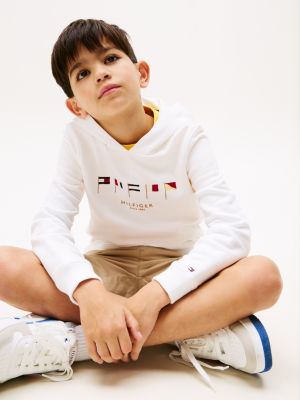 white multi-flag embroidery hoody for boys tommy hilfiger