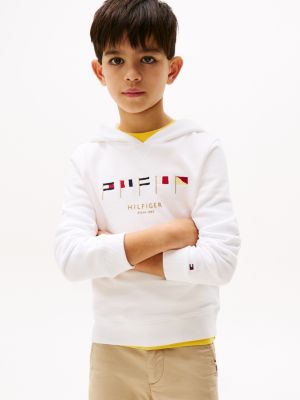 felpa con cappuccio e bandiere ricamate white da bambini tommy hilfiger