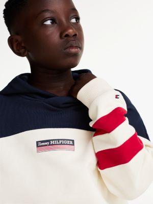 felpa color block con righe e cappuccio multicolore da bambini tommy hilfiger