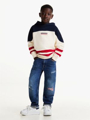 felpa color block con righe e cappuccio multicolore da bambini tommy hilfiger