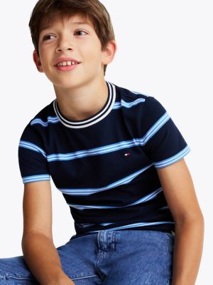 camiseta de rayas con cuello redondo multicolor de niños tommy hilfiger