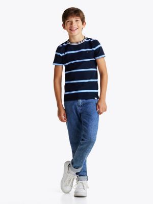 camiseta de rayas con cuello redondo multicolor de niños tommy hilfiger