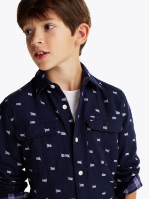 blau hemd mit flaggen-print und pattentaschen für jungen - tommy hilfiger