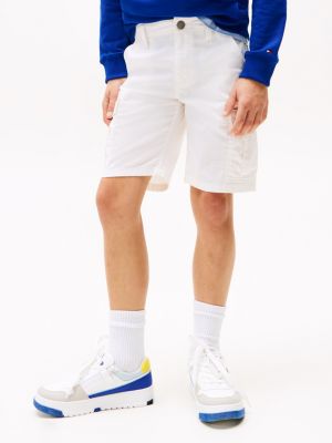 white woven cargo shorts for boys tommy hilfiger