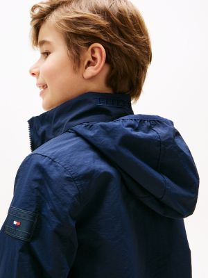 blau jacke mit logo-patch und kapuze für jungen - tommy hilfiger