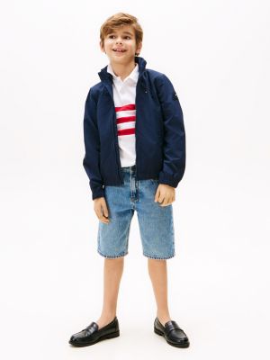 blau jacke mit logo-patch und kapuze für jungen - tommy hilfiger