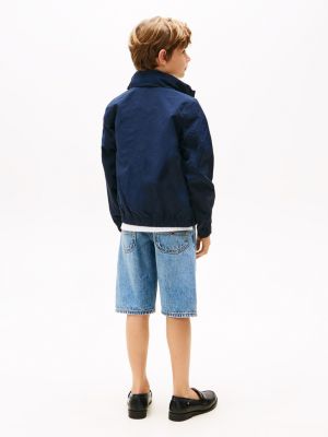 blau jacke mit logo-patch und kapuze für jungen - tommy hilfiger