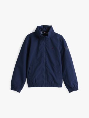 blau jacke mit logo-patch und kapuze für jungen - tommy hilfiger