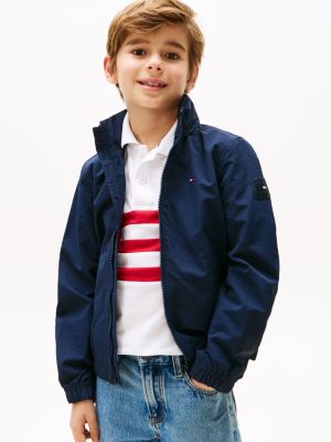 blue jas met capuchon en logopatch voor jongens - tommy hilfiger