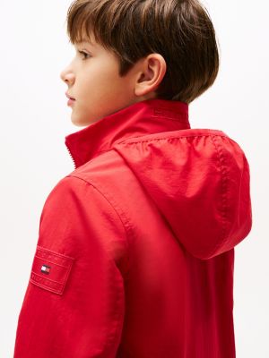 rot jacke mit logo-patch und kapuze für jungen - tommy hilfiger