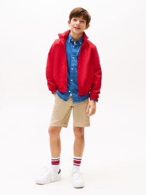 rot jacke mit logo-patch und kapuze für jungen - tommy hilfiger