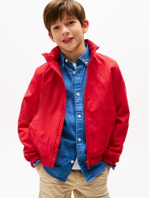 red jas met capuchon en logopatch voor jongens - tommy hilfiger