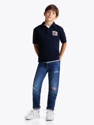 blue regular back slogan polo shirt for boys tommy hilfiger