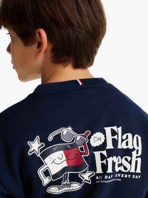 blau sweatshirt mit flag-slogan-print hinten für jungen - tommy hilfiger