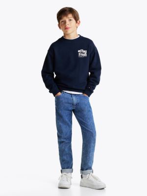 felpa con bandierina e slogan blu da bambini tommy hilfiger