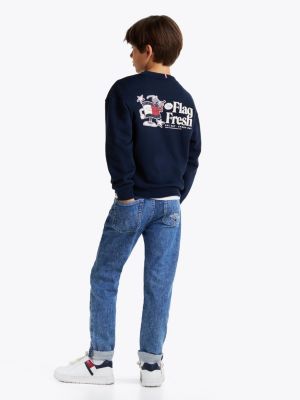 felpa con bandierina e slogan blu da bambini tommy hilfiger