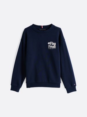 blau sweatshirt mit flag-slogan-print hinten für jungen - tommy hilfiger