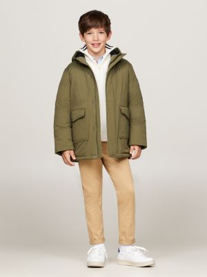 parka décontractée à capuche vert pour garçons tommy hilfiger