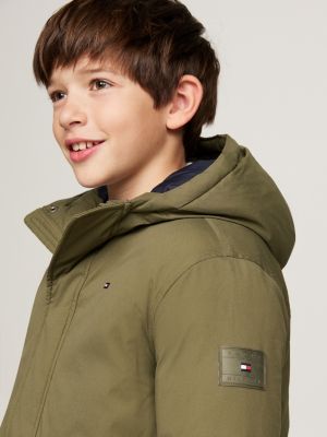 green hooded relaxed parka for boys tommy hilfiger