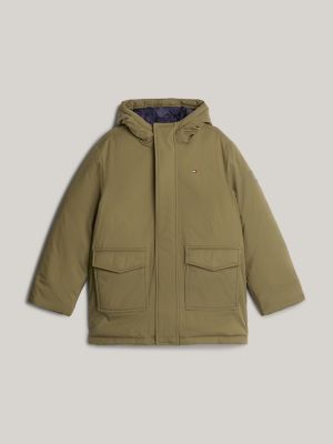 parka décontractée à capuche vert pour garçons tommy hilfiger