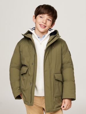 parka décontractée à capuche vert pour garçons tommy hilfiger