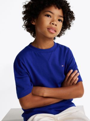 t-shirt con bandierina ricamata blu da bambini tommy hilfiger