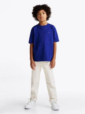 t-shirt con bandierina ricamata blu da bambini tommy hilfiger