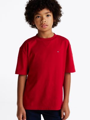 red t-shirt met geborduurde vlag voor jongens - tommy hilfiger