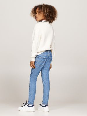 jeans slim fit mid wash blu da bambini tommy hilfiger