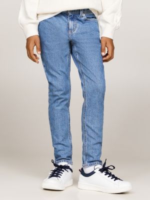 blauw mid wash slim jeans voor jongens - tommy hilfiger