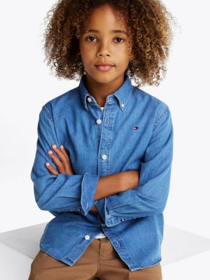 blau chambray-jeanshemd für jungen - tommy hilfiger