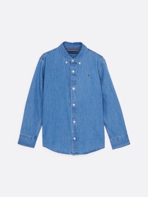 blau chambray-jeanshemd für jungen - tommy hilfiger