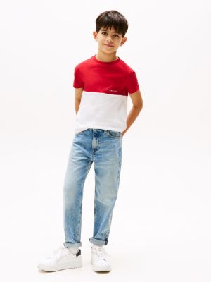 meerdere kleuren colour-blocked t-shirt met ronde hals voor jongens - tommy hilfiger