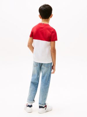 meerdere kleuren colour-blocked t-shirt met ronde hals voor jongens - tommy hilfiger