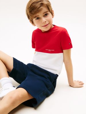 multi colour-blocked t-shirt and sweat shorts set for boys tommy hilfiger