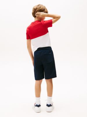 multi colour-blocked t-shirt and sweat shorts set for boys tommy hilfiger