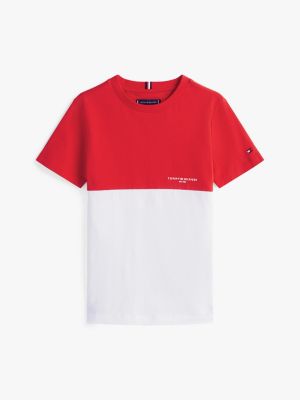 multi colour-blocked t-shirt and sweat shorts set for boys tommy hilfiger